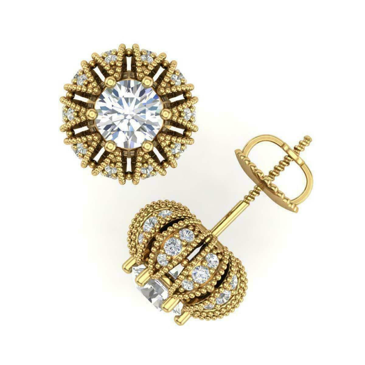2.70Ct Art Deco Style Round Diamond Engagement Anniversary 14K Gold FN Earrings