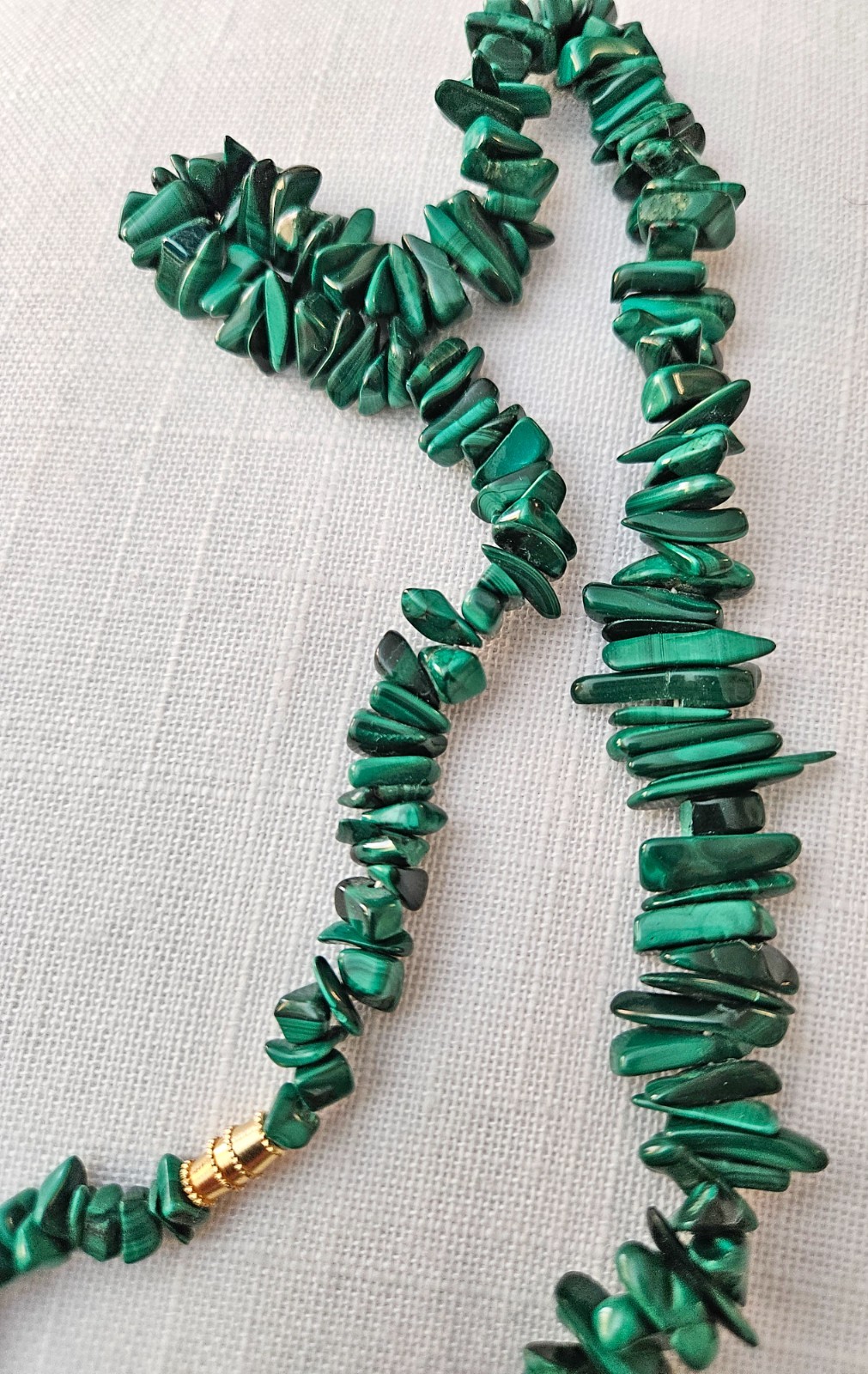 Vintage Malachite Chunks & Chips Nugget Necklace Screw Closure 25in 109gm