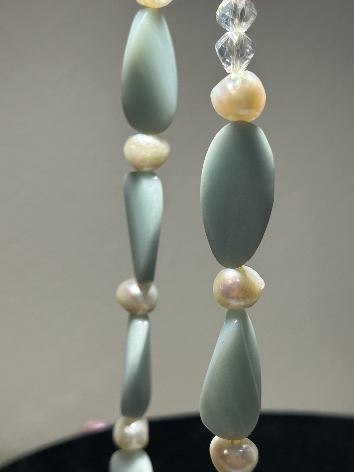 Carved Stone Fresh Water Pearls MOP Aurora Crystal Beaded Necklace