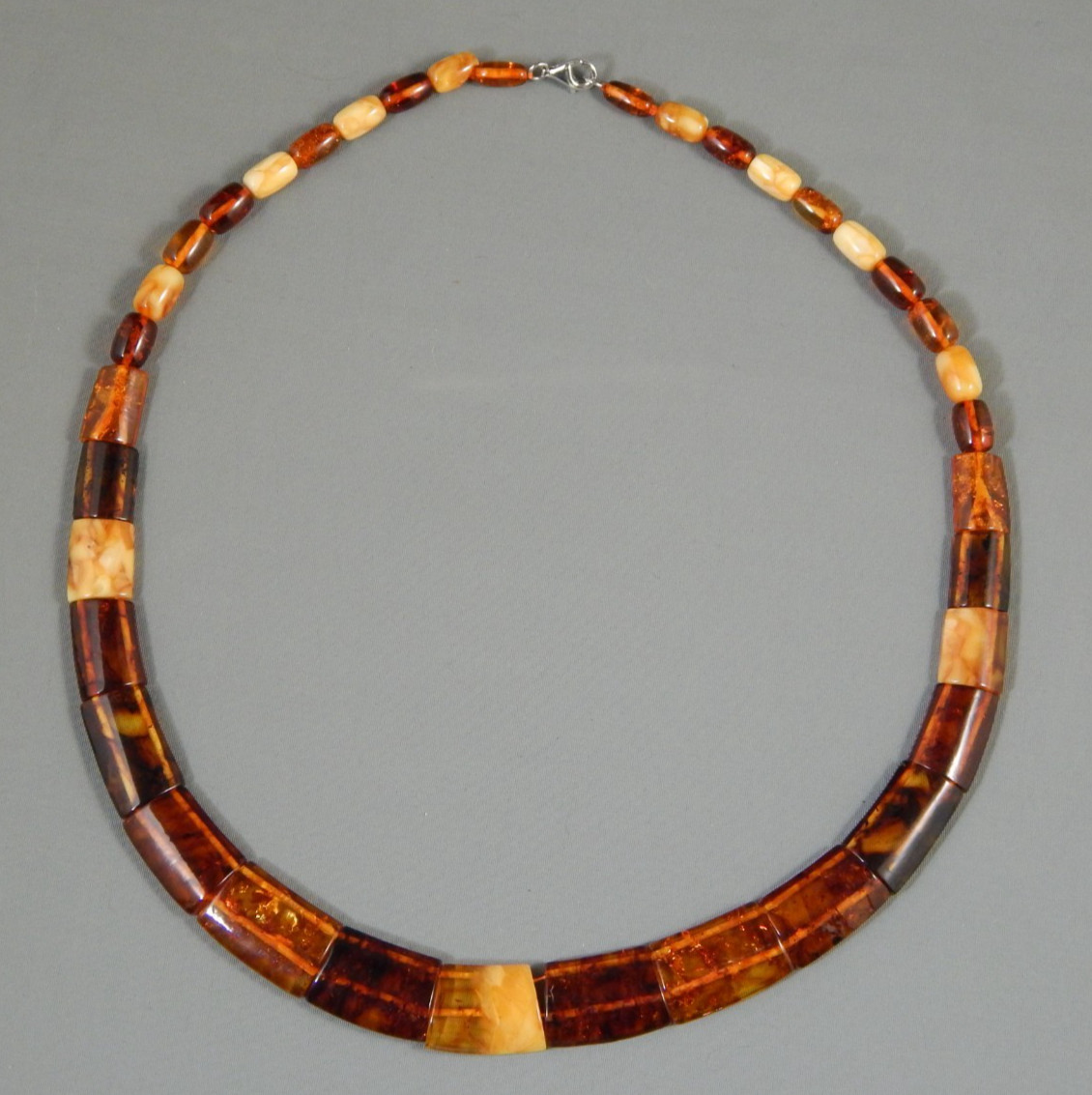 Estate Signed PL Graduated Flat Baltic Butterscotch & Cognac Amber Necklace 18″