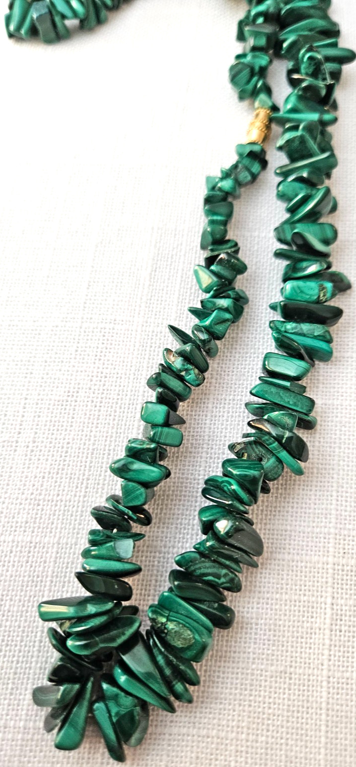 Vintage Malachite Chunks & Chips Nugget Necklace Screw Closure 25in 109gm