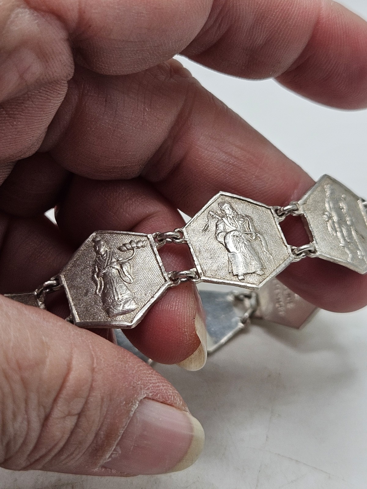 Vintage China Export Sterling Silver Panel Bracelet. Signed China, Sterling,