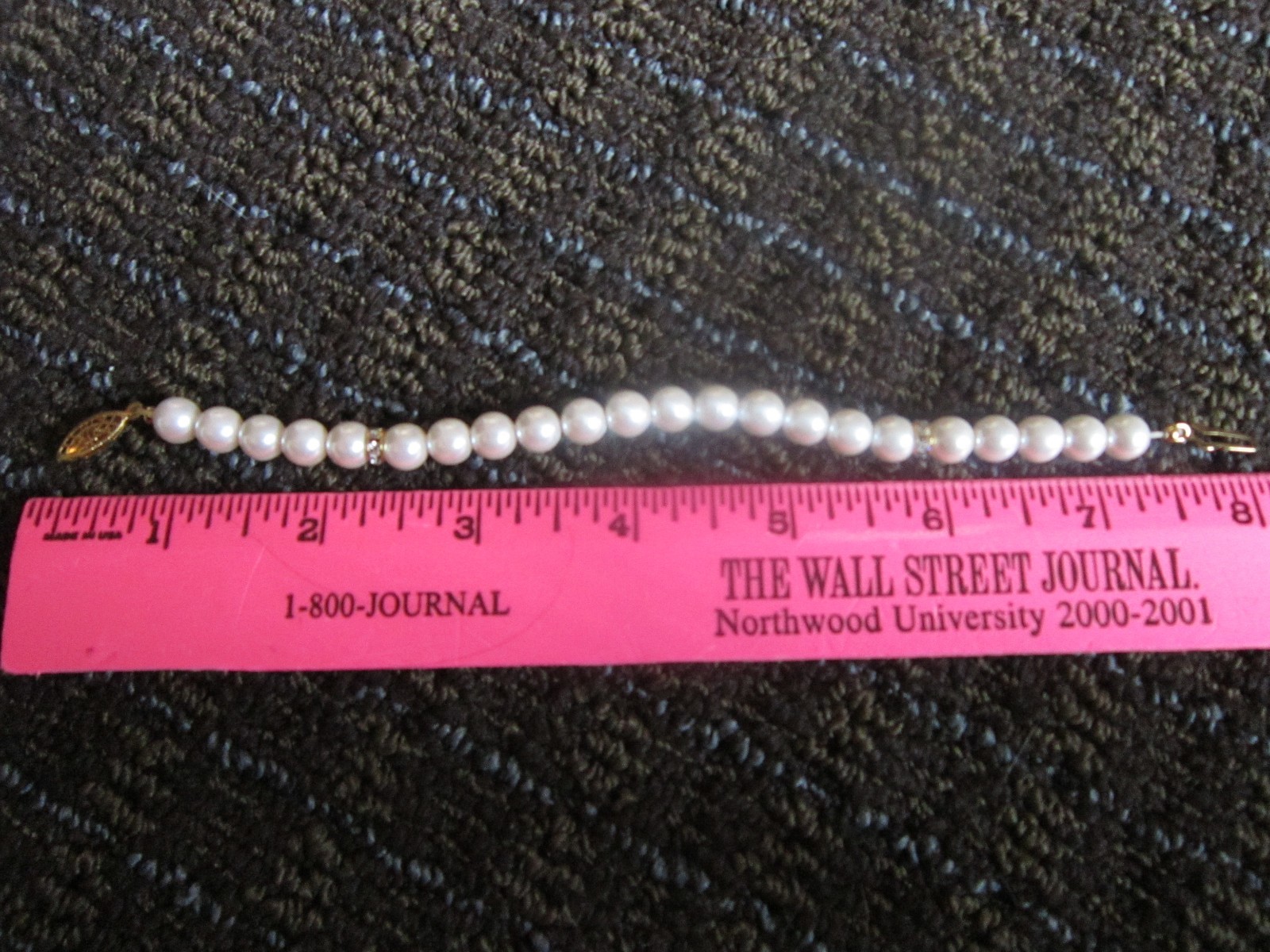Faux Pearl Rhinestone Choker Necklace & Bracelet Gold tone Trim Elegant VTG
