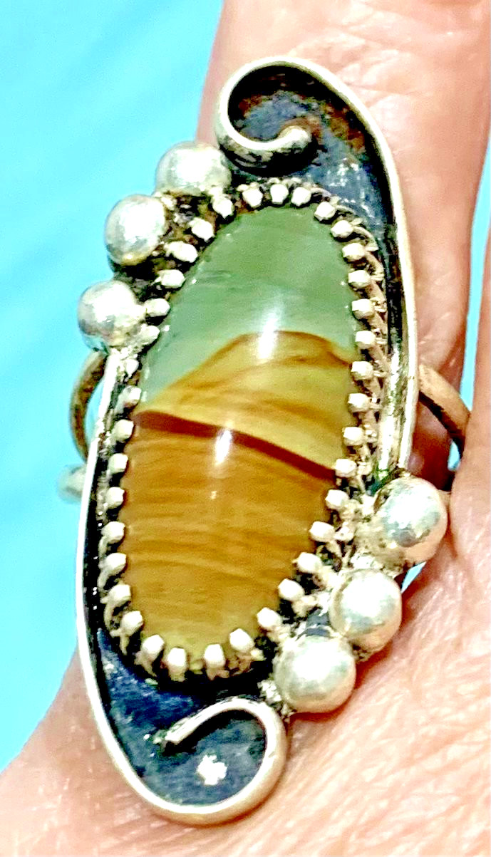 Picture Jasper Ring Sterling Silver Size 7.5 Vintage – American Made