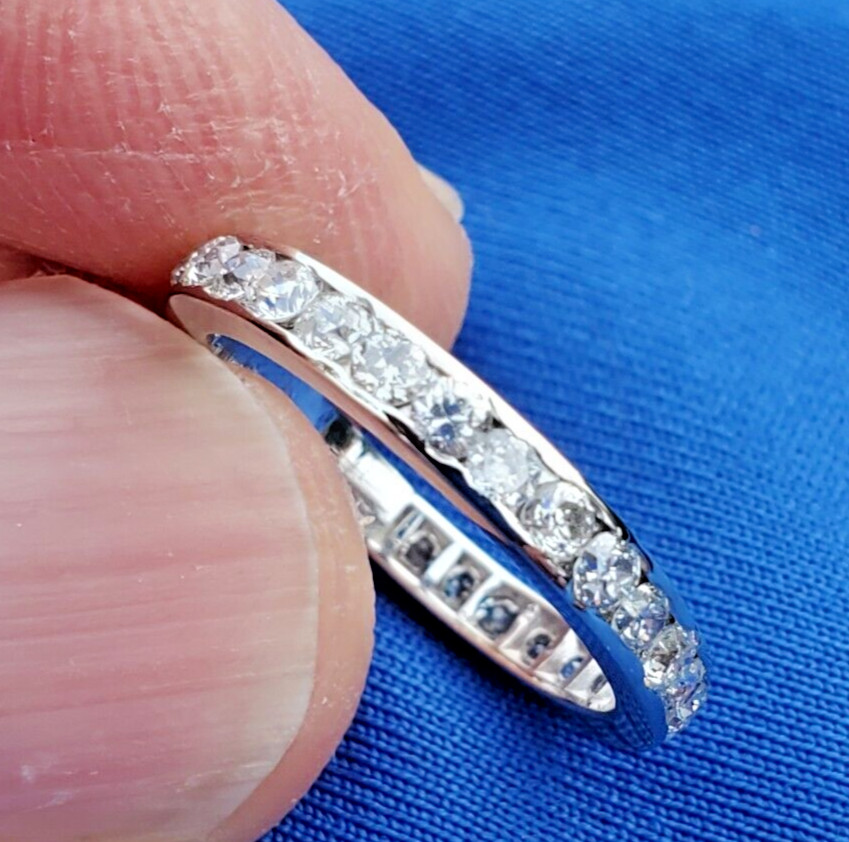 Original EARTH MINED DIAMOND Deco Band PLATINUM Eternity Anniversary Ring S 5.25