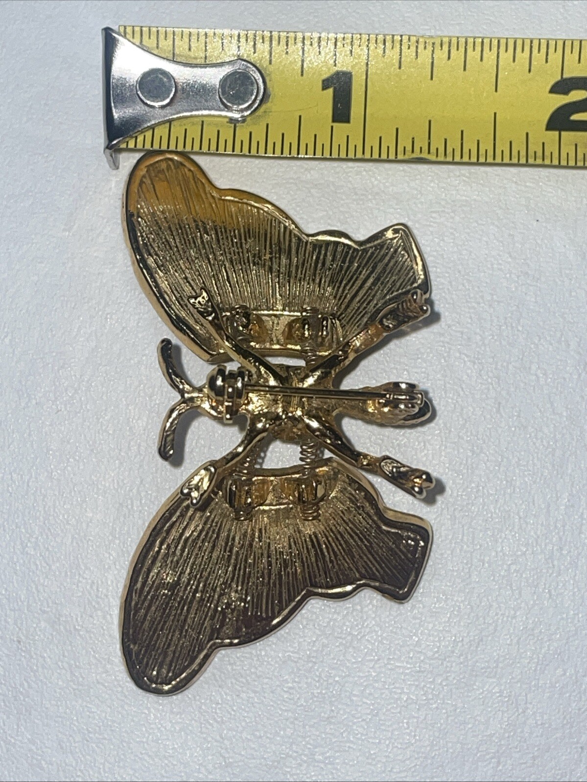 Vintage Gold Tone Butterfly Brooch, with Trember Abalone Wings Missing Zircons