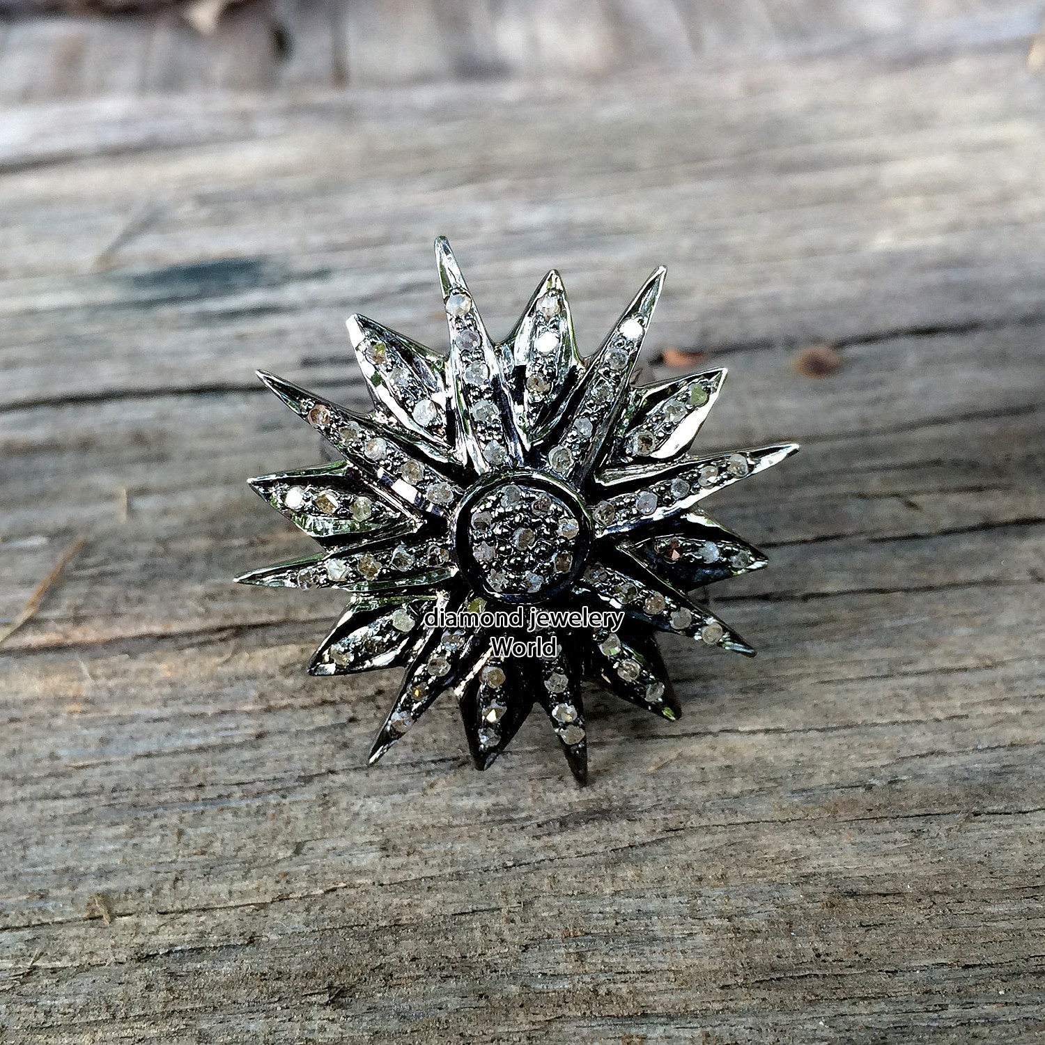 Vintage Style 1.80ctw Genuine Old Mine Rose Cut Diamond Silver Star Ring Jewelry