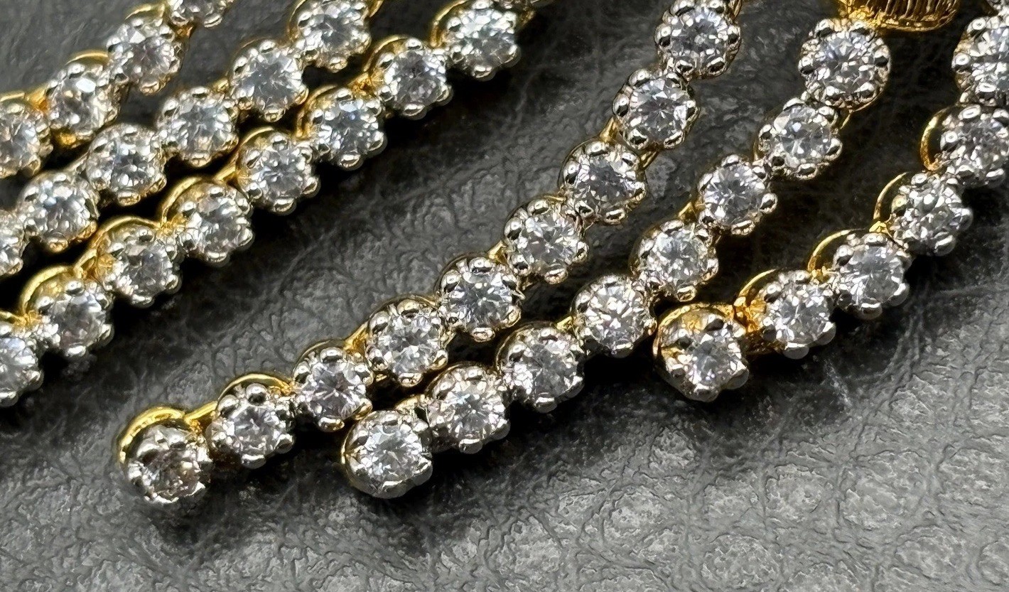 Gorgeous Cubic Zirconia Flower Gold Plated Chandelier Drop Pierced Earrings