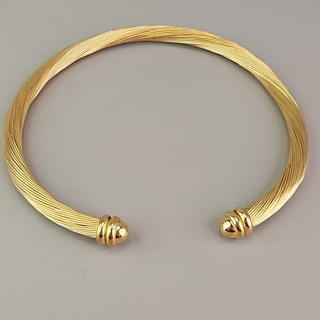 Vintage Wire Cable Torque Necklace Gold Tone Modernist Collar Rolled 14.5″