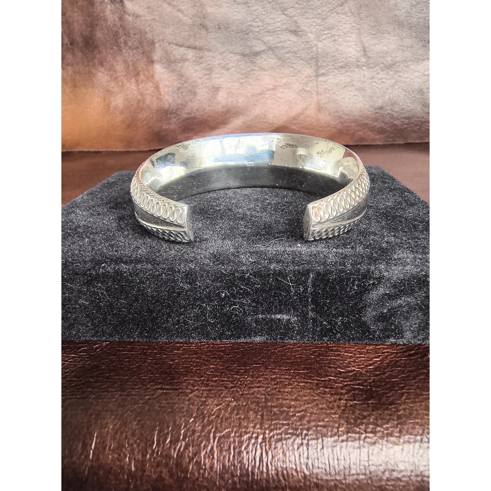Vintage Sterling Silver 925 Wide Cuff Bracelet Rattles Textured Border 6.75″