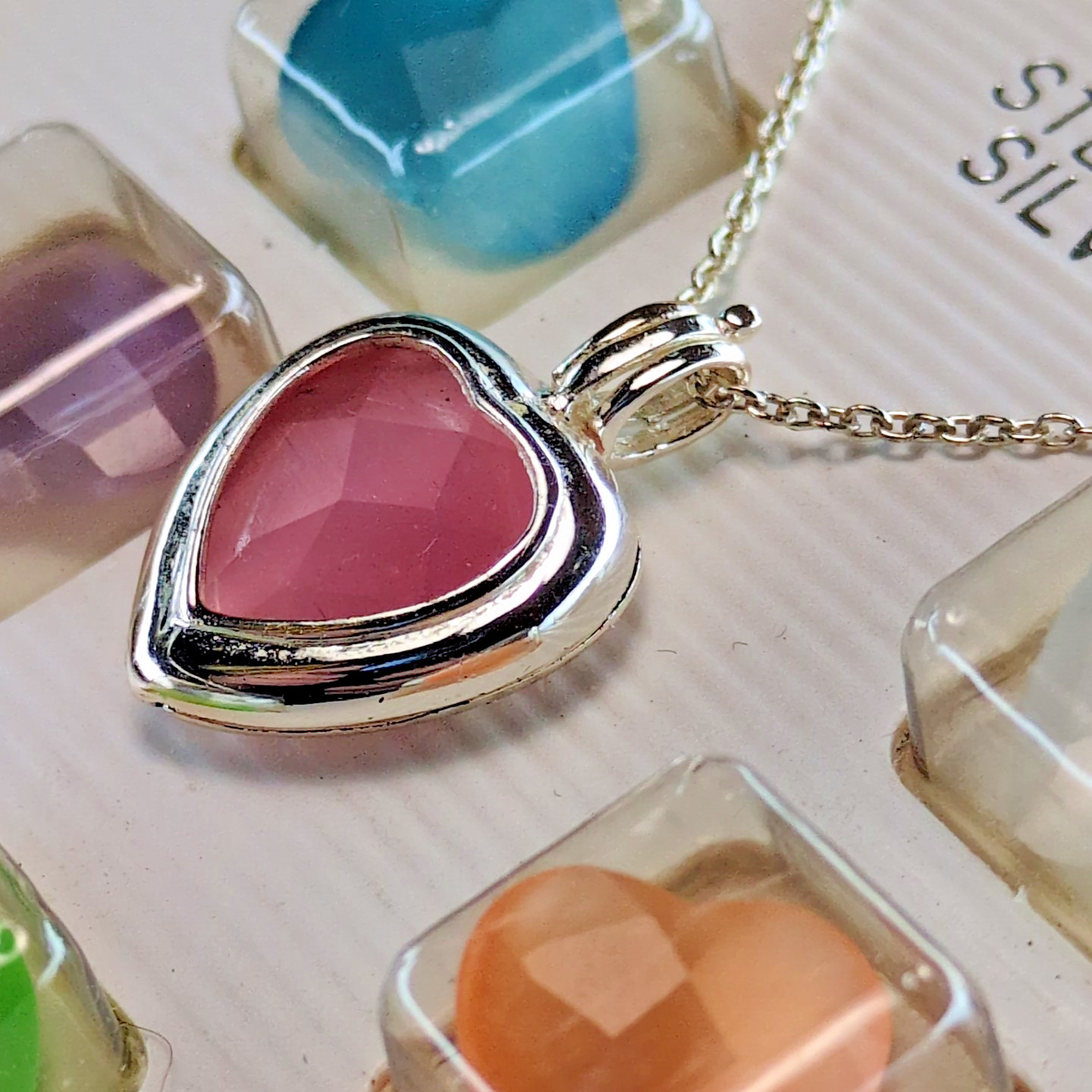 Vintage Sterling Silver 6 Color Interchangeable Heart Necklace Set Retail $50