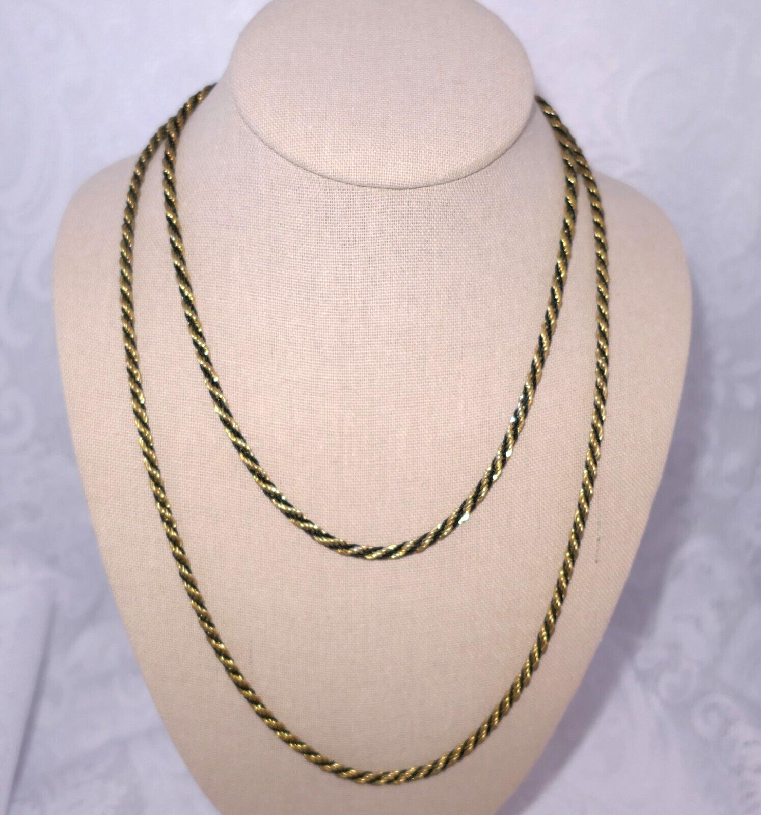 2 Necklaces Gold Tone and Black Twisted Rope Vintage 24″ & 18″