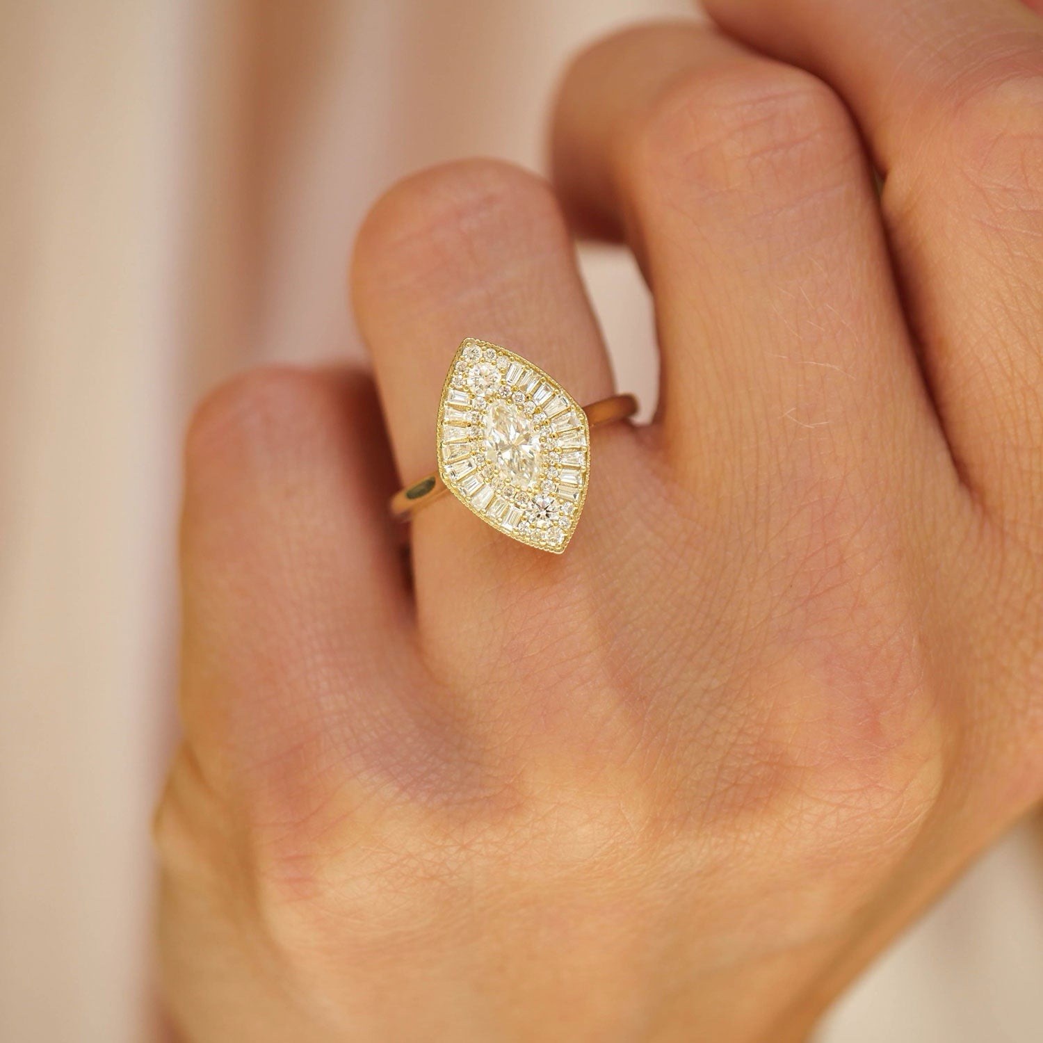 Forever One 0.50 Ct VS Clarity Marquise Gemstone Wedding Ballerina Mosaic Ring