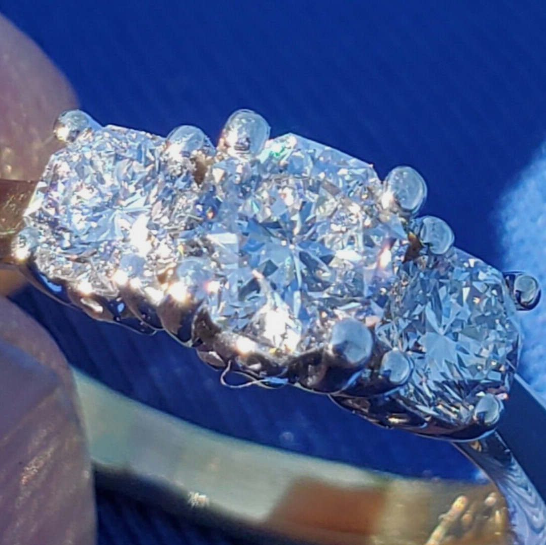 Original EARTH MINED DIAMOND Octagon cut Deco Engagement Ring Vintage Trilogy 6