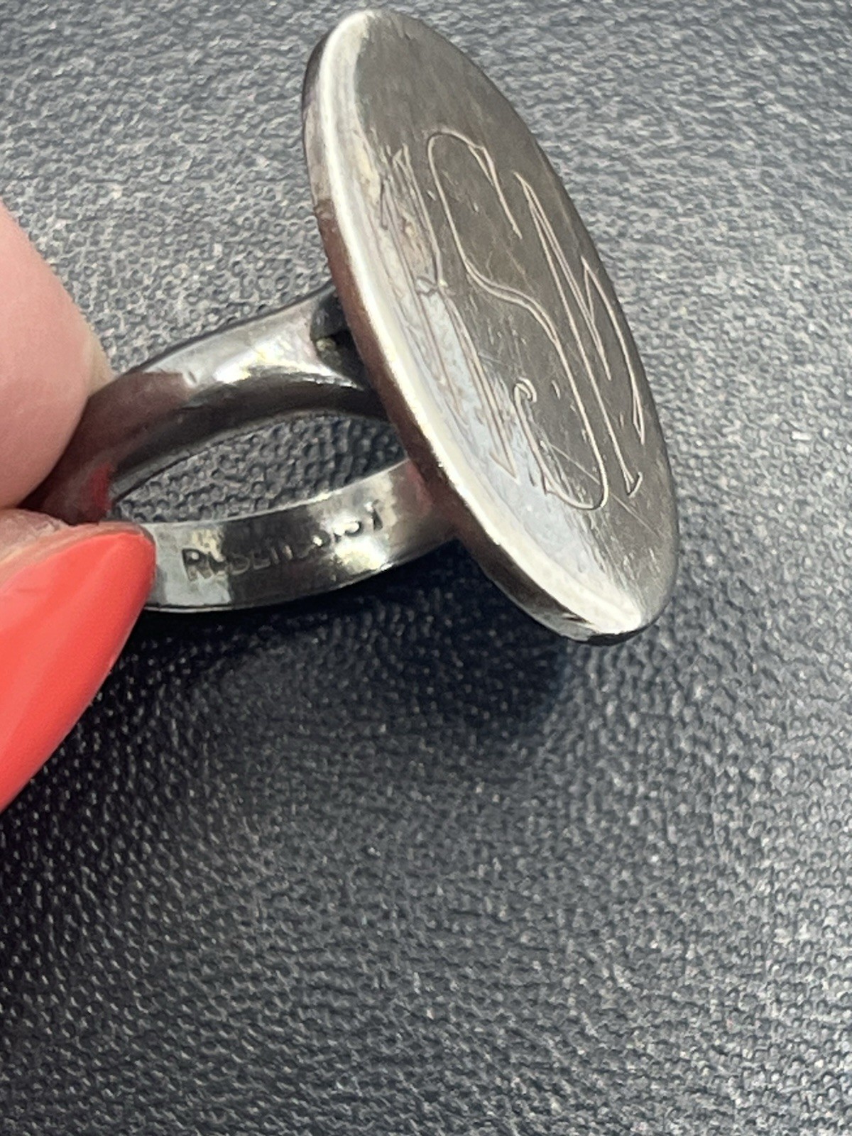 Sterling silver monogrammed signet oval ring size 5 vintage