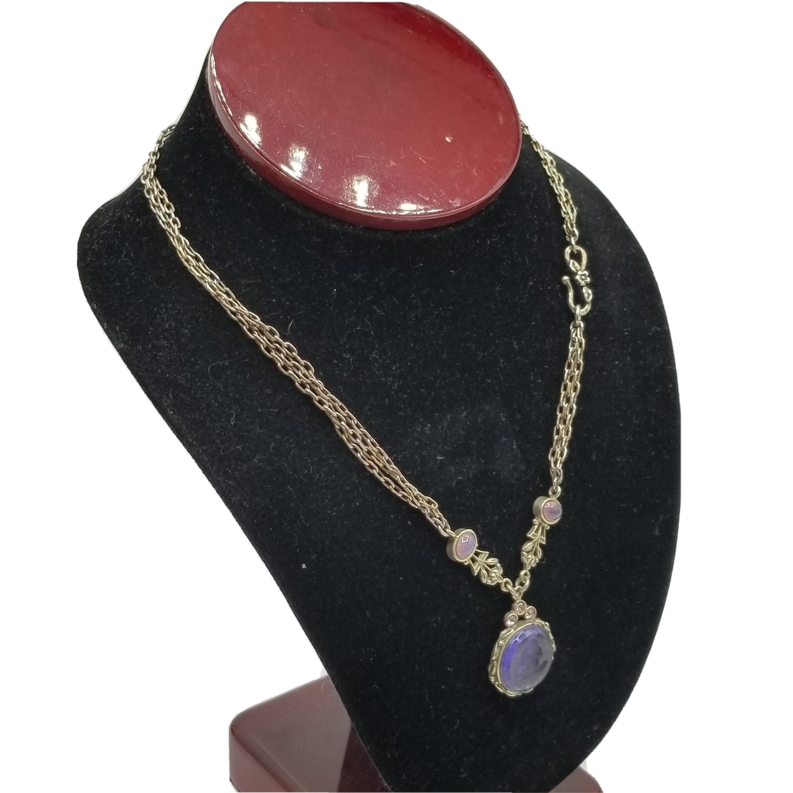 Vtg Purple Intaglio Lady Cameo Pendant Choker Necklace Purple Cabochon Jewelry