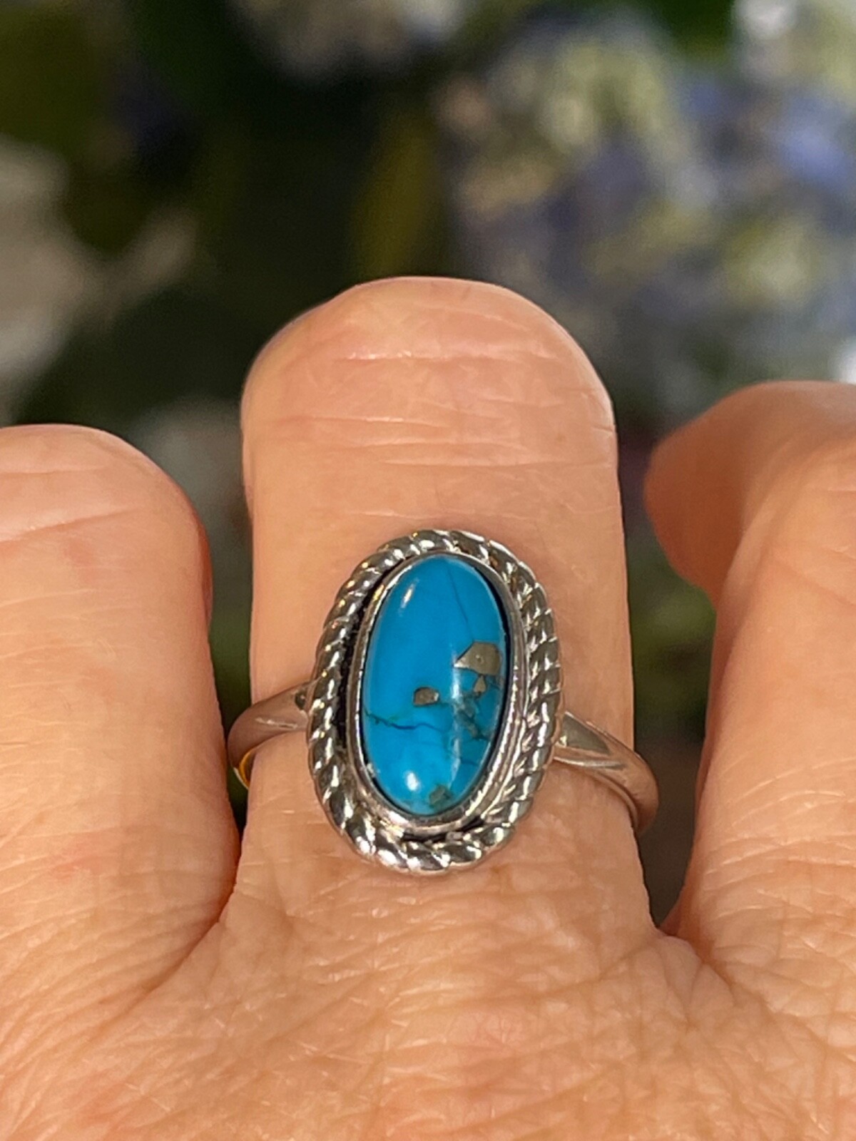 Turquoise Ring Sterling Silver Southwestern Gift for Her Bezel Set .925