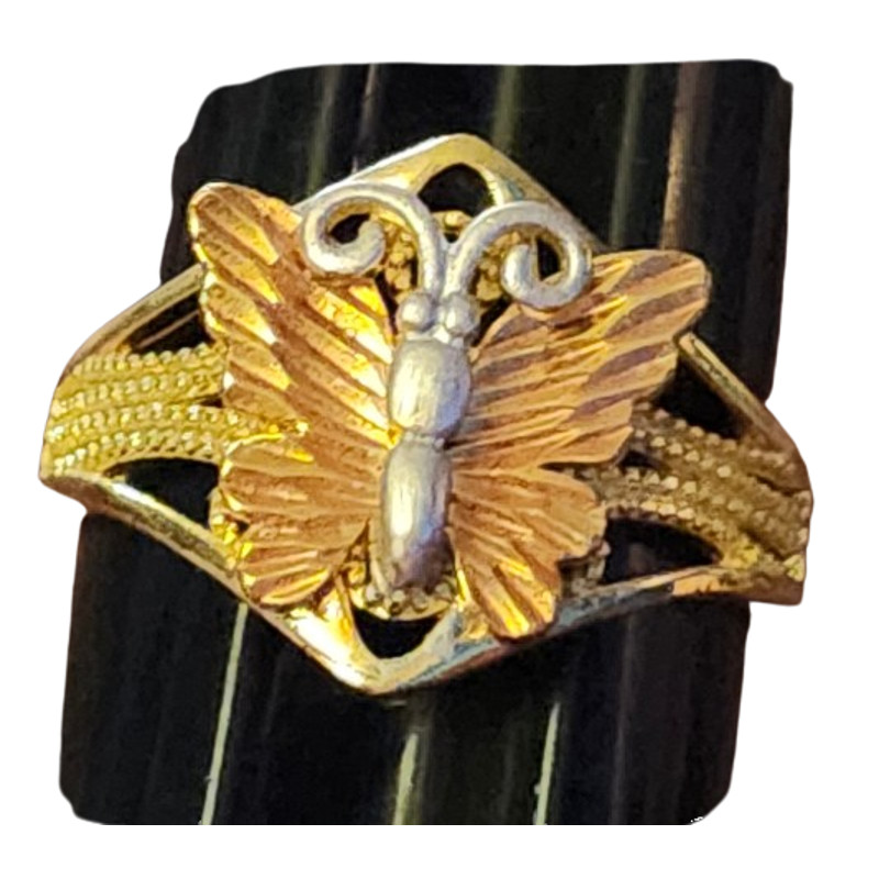Vtg Butterfly 3 Tone Silver Rose Gold Plated Ring Band Size 10