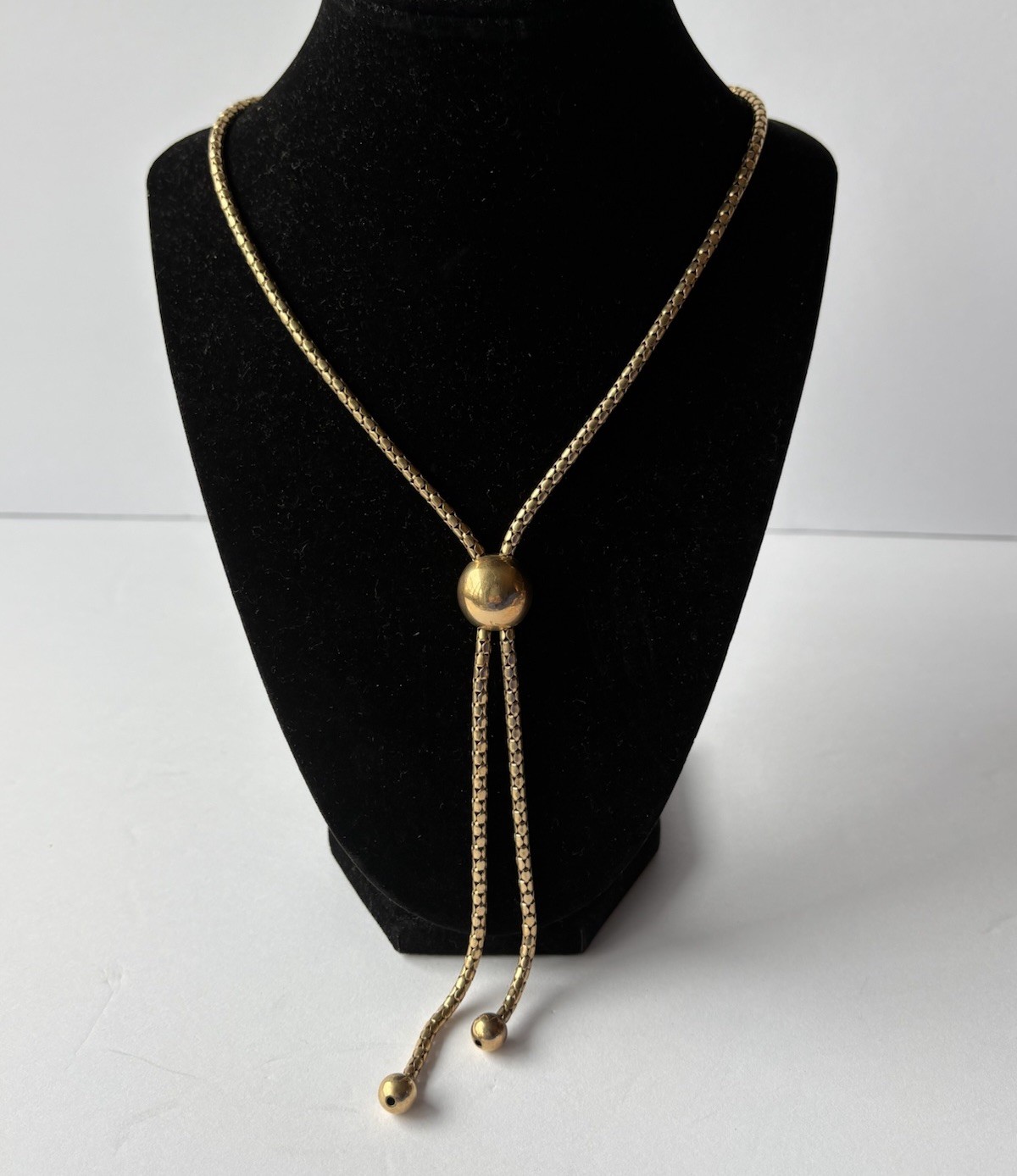 Vtg Bigney 12k Gold Filled Popcorn Chain Adjustable Sliding Bead Lariat Necklace