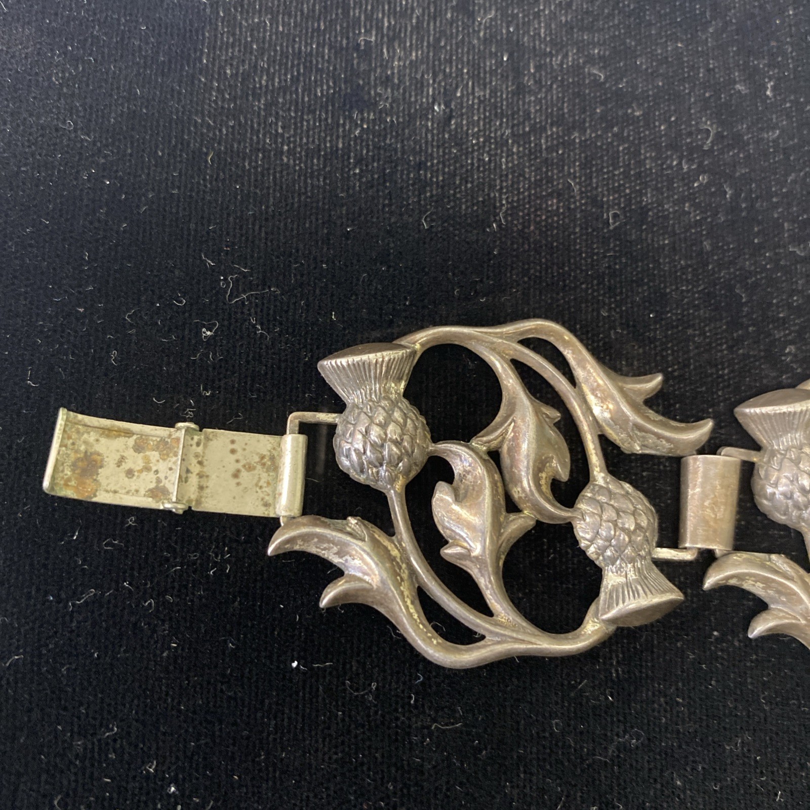 Sterling Silver 7 Inch 30g Panel Bracelet A Repousse Design Of Scottish Thistles