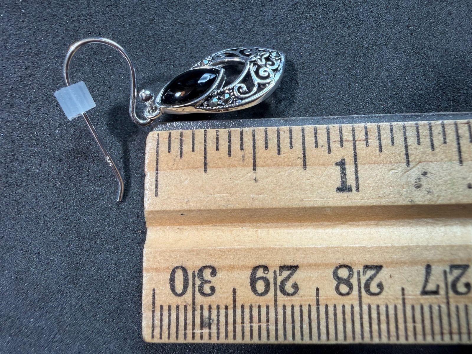 2.85g Vintage Sterling Silver 925 Earrings Ornate Black Accent Drop Dangle M