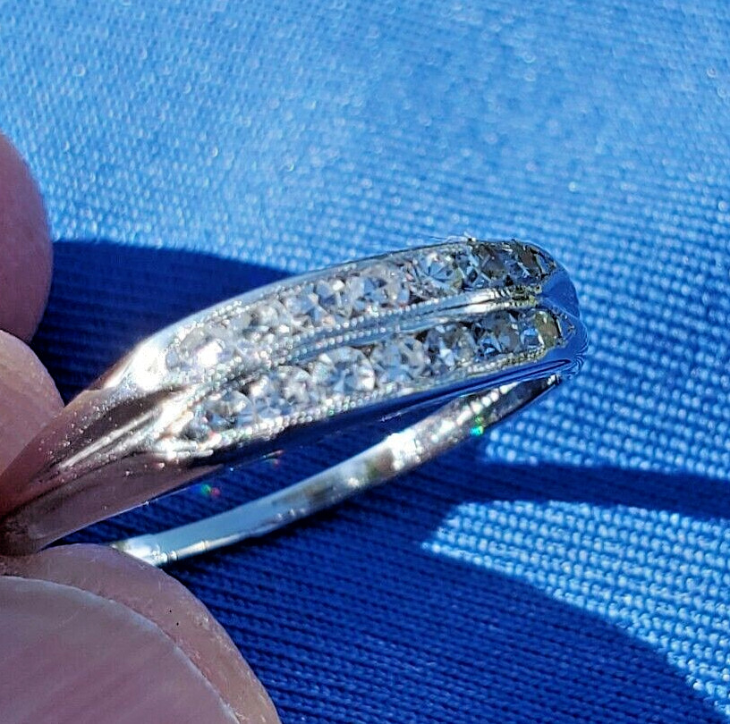 Original EARTH MINED DIAMOND Band Double Row Antique PLATINUM Anniversary Ring 7