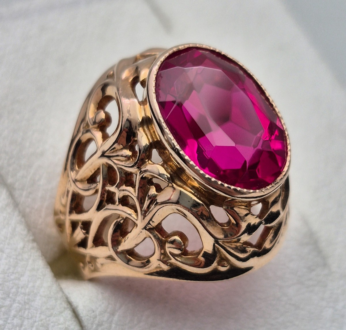 Vintage Soviet 14K Rose Gold Ring 583 with Stone • 11g • Original USSR Jewelry