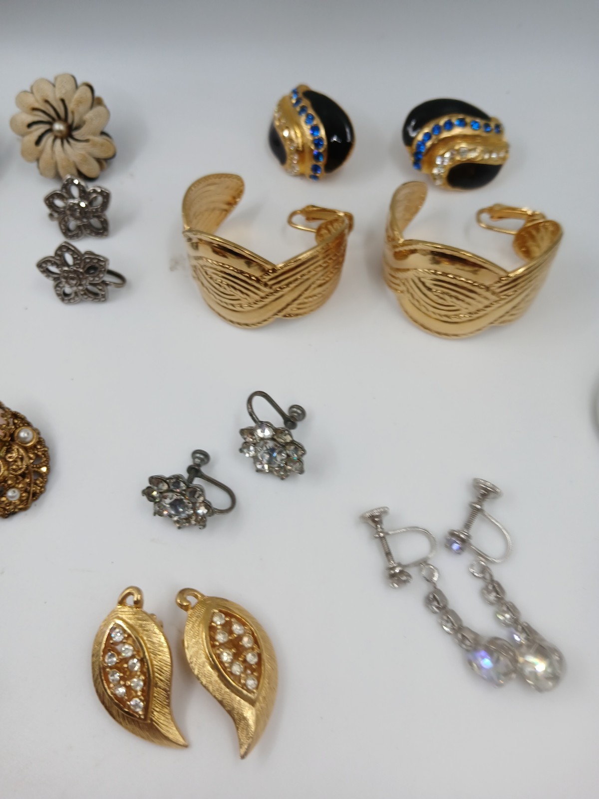 Lot 30 Vintage Now EARRINGS Clip and Screw On Rhinestone Enamel Costume Jewelry