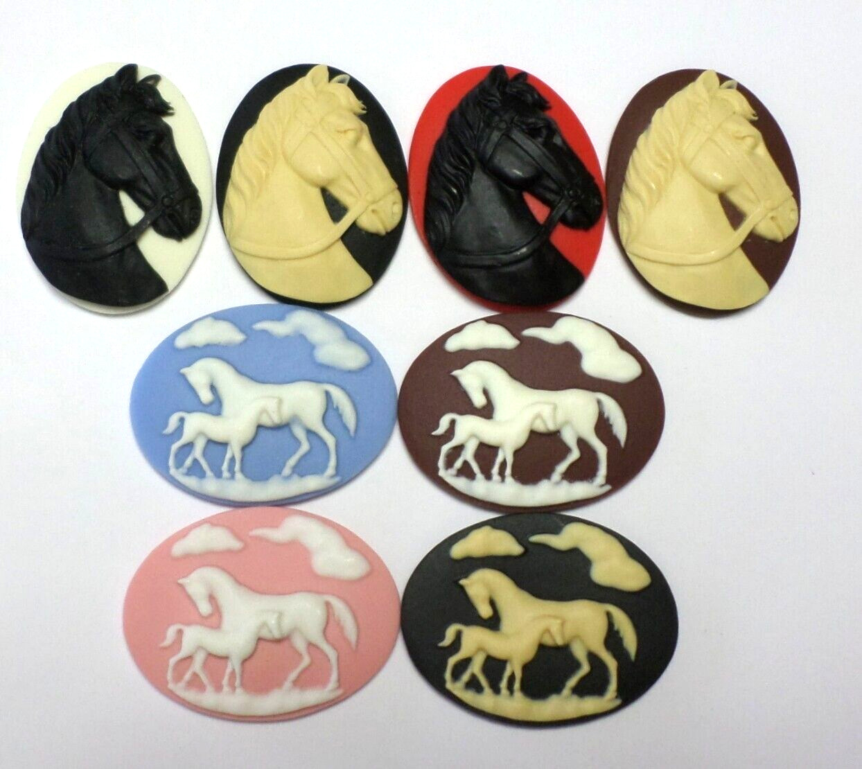 4 Different Colors of 40x30mm Horse Portrait Cameos, Very Nice