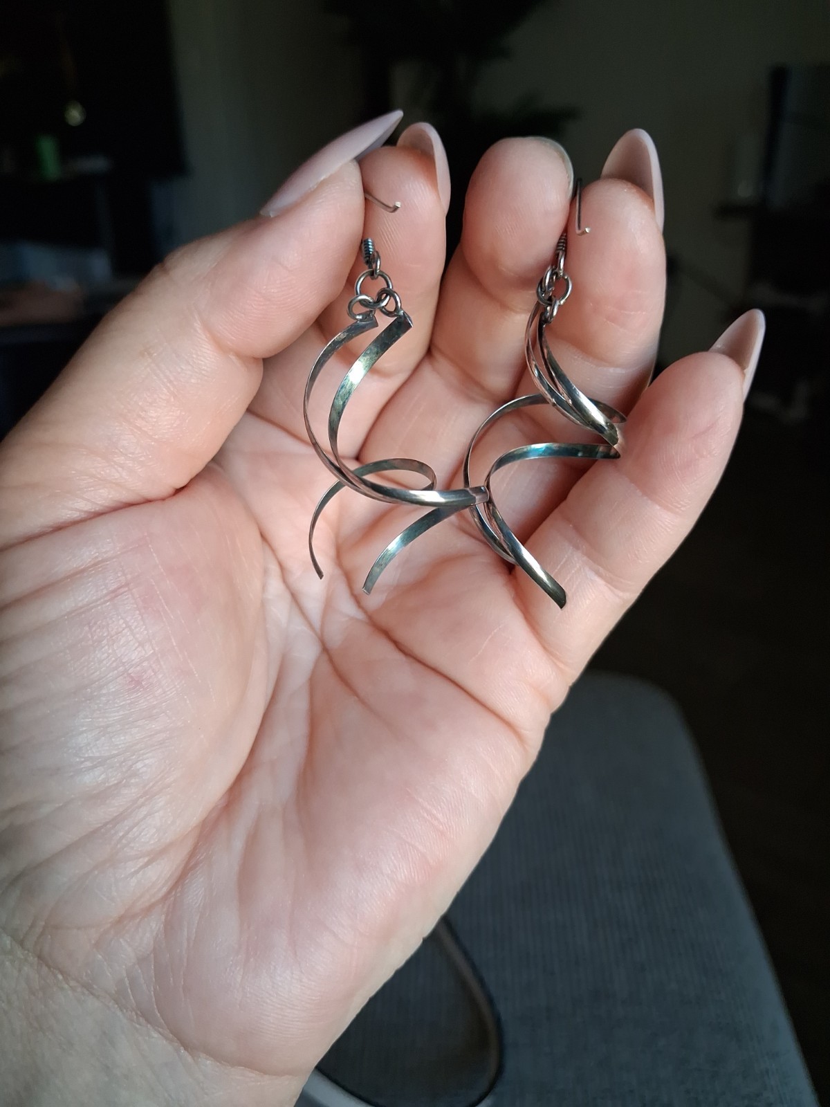 Vintage Earrings Sterling Silver Spiral Twist Long 2″Marked 925