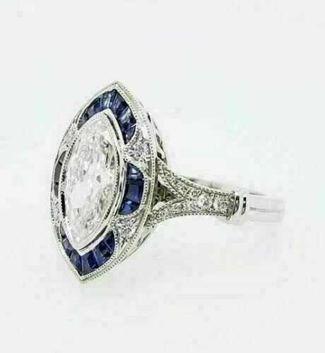 3.15Ct Art Deco Style Lab Created Diamond Anniversary 14K White Gold Finish Ring