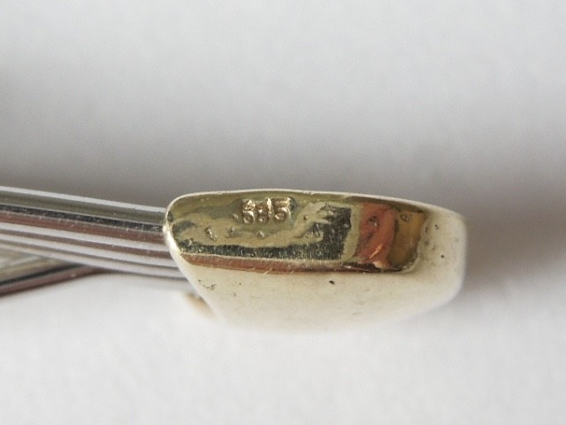 Tie Clip Stainless Steel & 585 Gold Vintage 5.1 g/7.2 x 0.7 cm