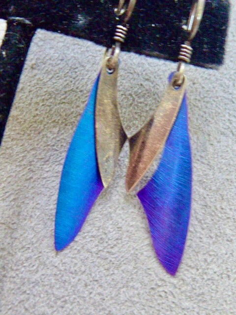 Artisan designer David Smallcombe solid 925 sterling silver BLUE ENAMEL EARRINGS