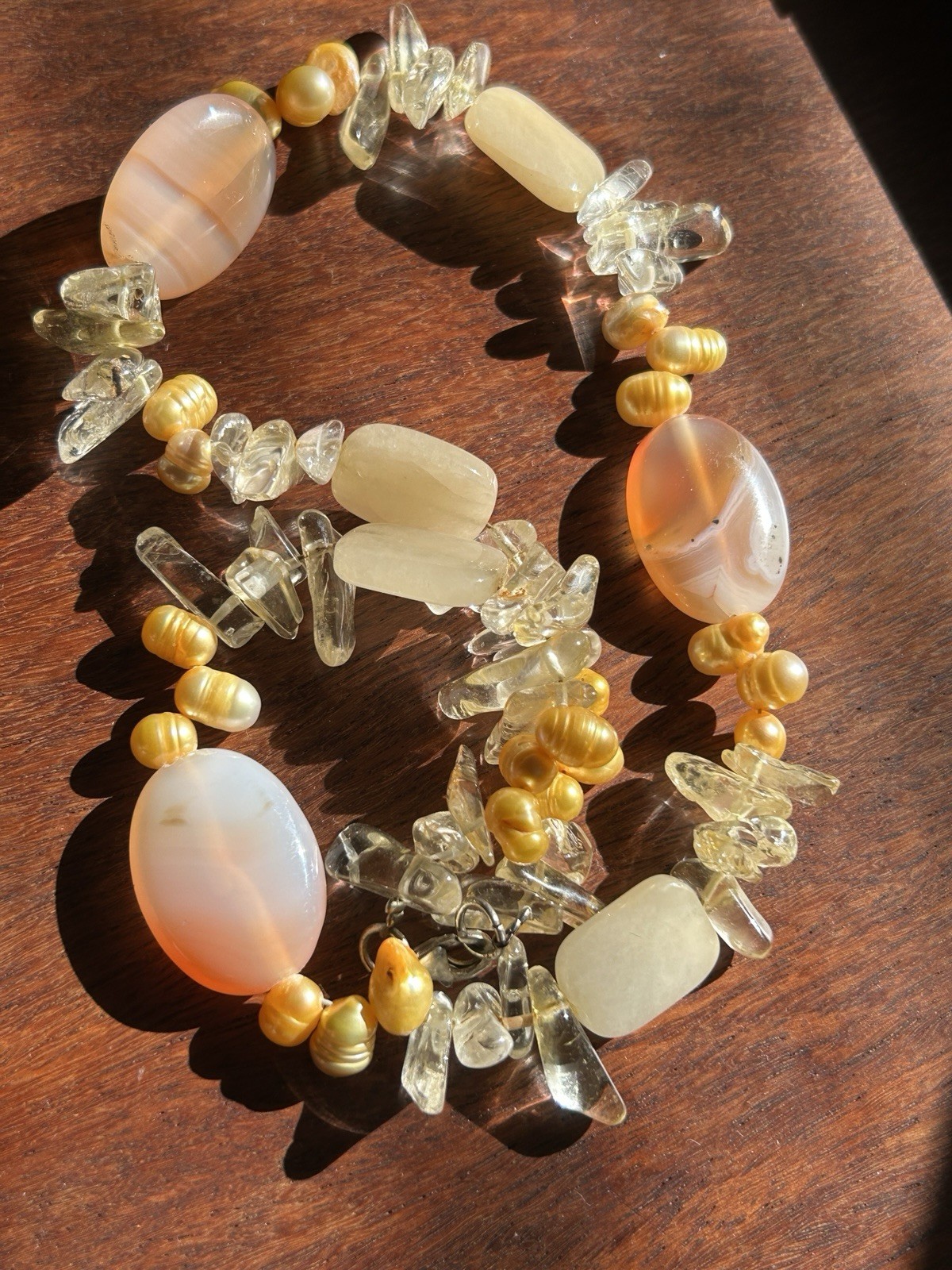 Vintage Agate Pearl And Other Semi-Precious Stones Beaded Necklace