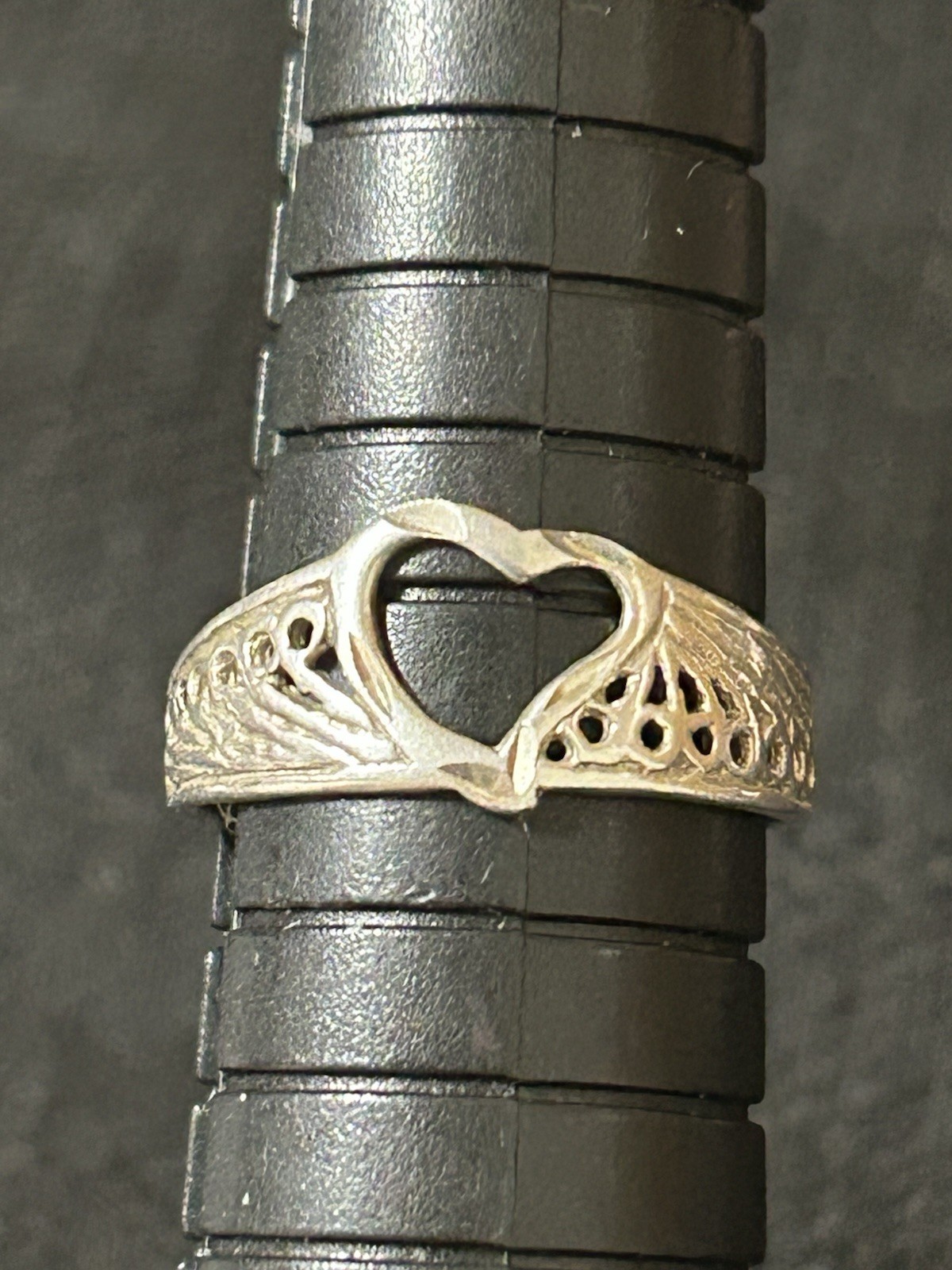 Vintage 925 Sterling Silver Ring Open Heart With Filigree Band Design Size 7