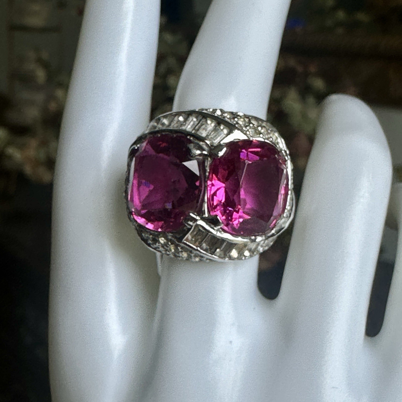 VTG Mazer Statement Substantial Ring Size 7 Crystal Ruby Red Clear Signed Rare