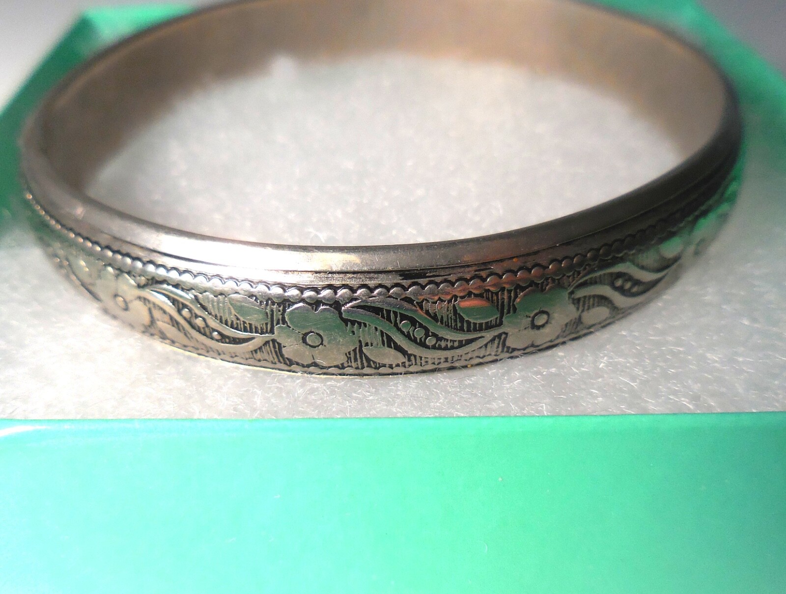 Antique Silver Alloy Bangle Bracelet Floral Engraved Vintage Estate Jewelry