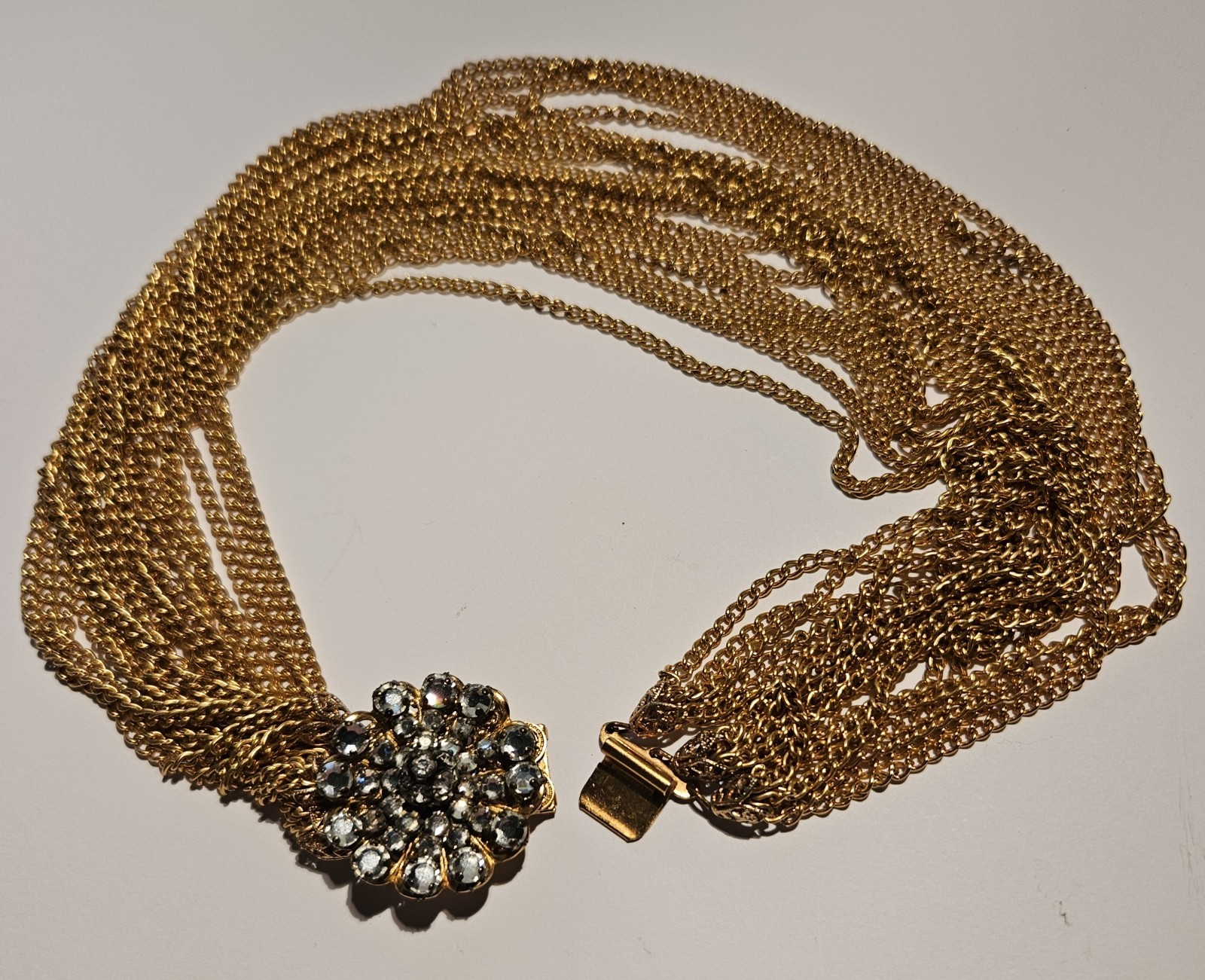 MULTI CHAIN w/RHINESTONE CLASP in GOLD TONE SIGNED by ROBERT