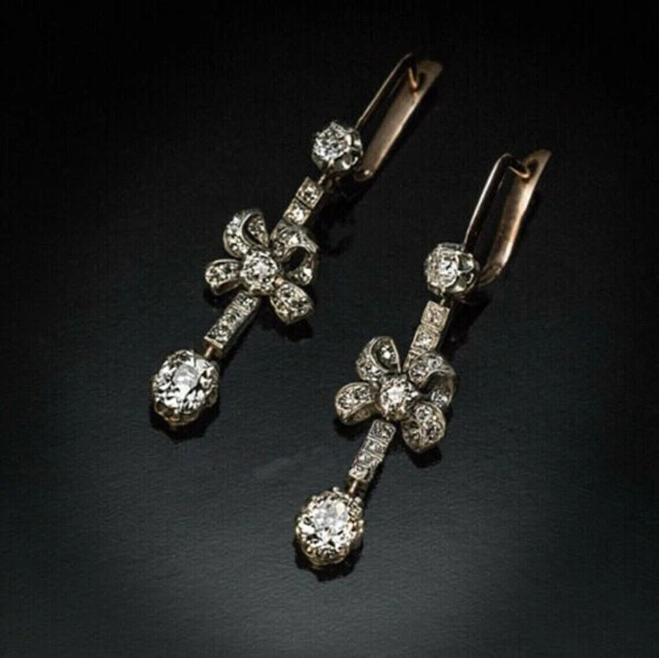 Art Deco Style Lab Created Diamond 14k Rose Gold FN Wedding Engagement Earrings