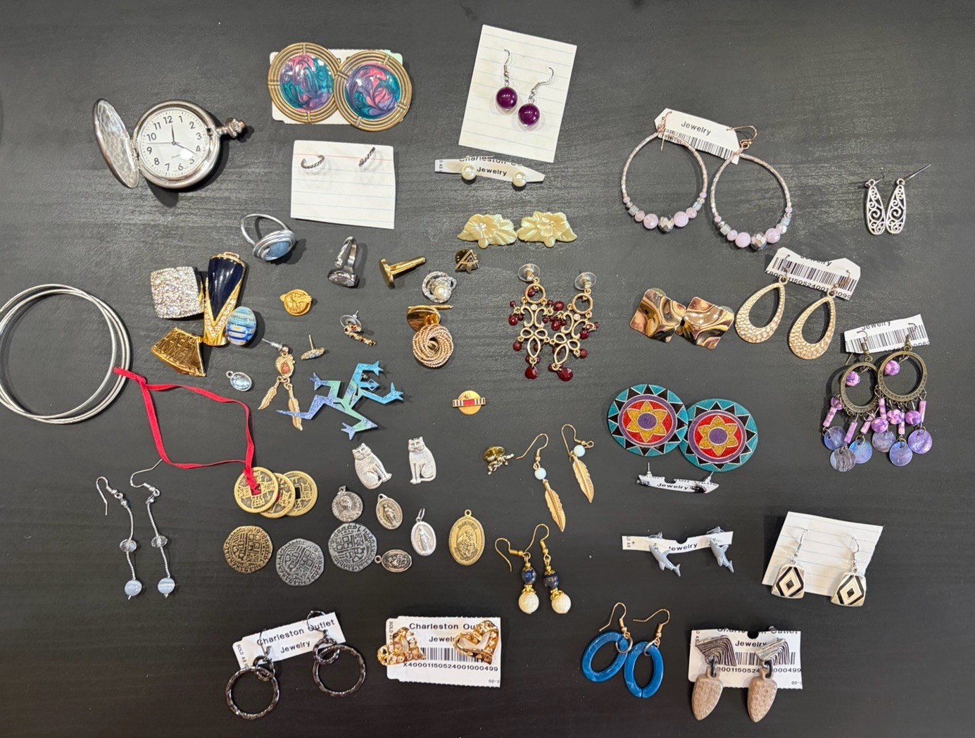Vintage Costume Jewelry Lot Earrings Ring Lapel Pins Pieces And Sets