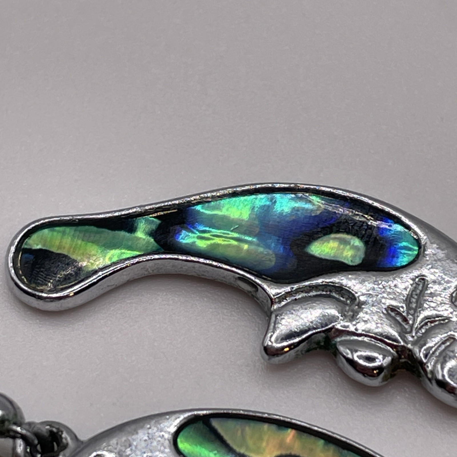 Earrings Animals Manatee Abalone Multicolor Silver Tone Small Metal Jewelry