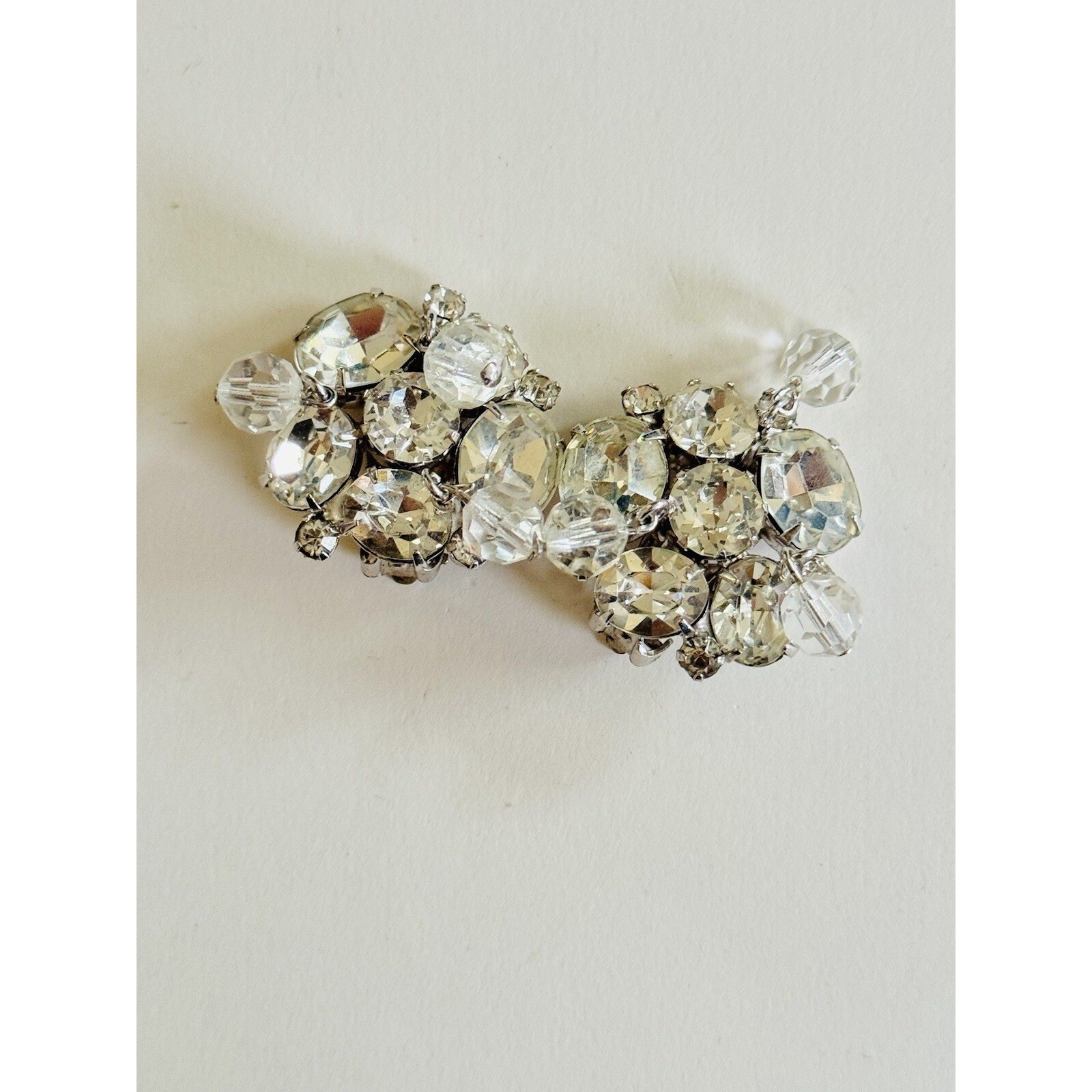 VTG Kramer Signed Pin Brooch Clip Earrings Matching Set Crystal Rhinestone Rare