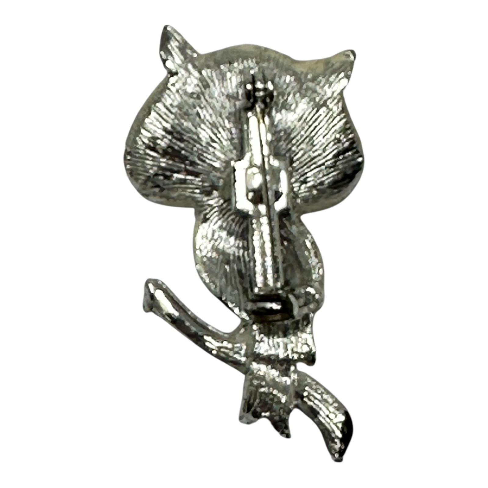 Vintage 1960s White Enamel Pin Owl Branch Brooch Green Rhinestone Eyes