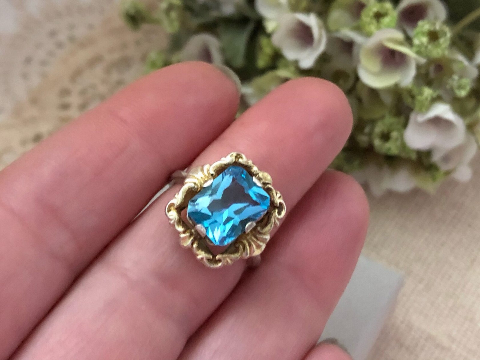 Estate Jewelry Vintage Ring Soviet Sterling Silver 875 Aquamarine Size 6 USSR