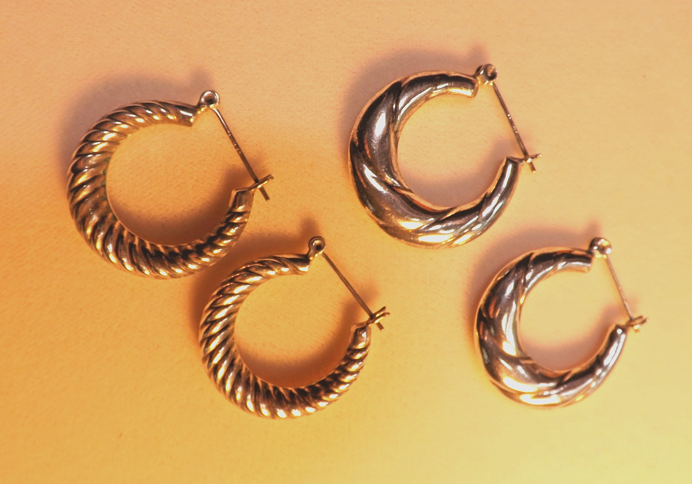 2 PAIR! Vintage Chunky Large Textured Sterling Hoop earrings