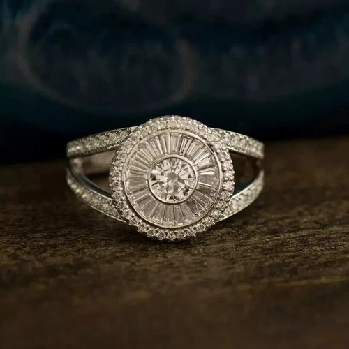 Art Deco Style Round Cut Lab Created Diamond 925 Silver Engagement Gift Ring