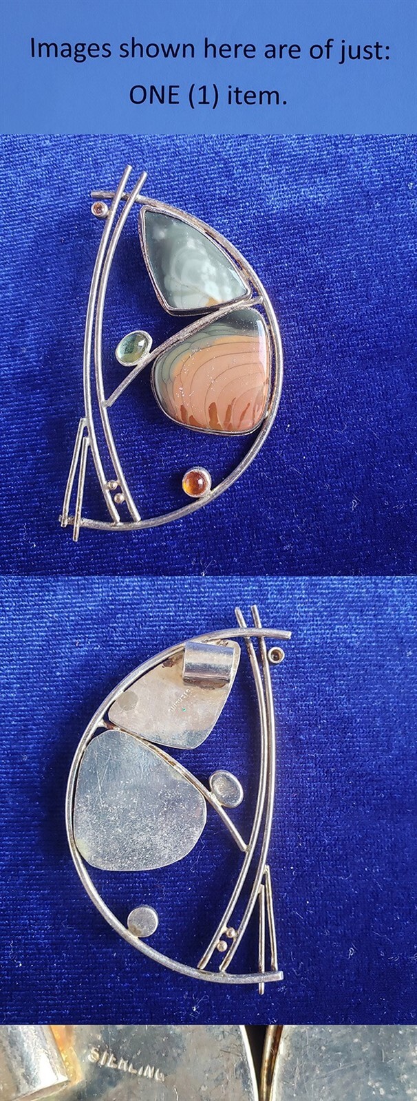 Unusual Big Sterling Silver Multi Gemstones Pendant 25pt414