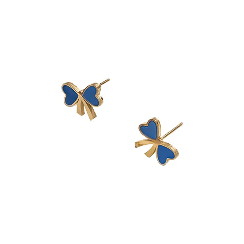 Real Gold Plated Heart Shape Bow Knot Titanium Steel Sweet IG Style Waterproof
