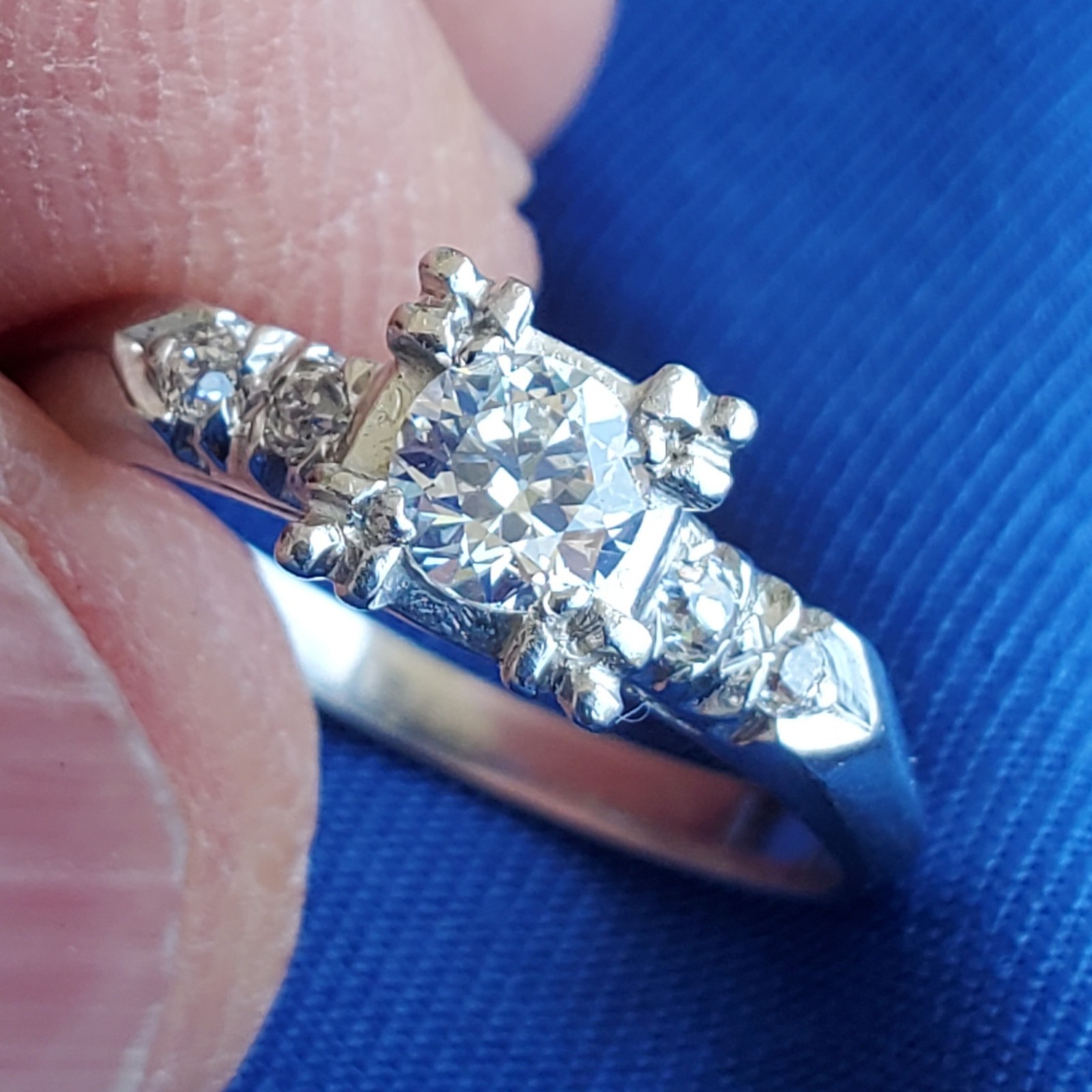 Original EARTH MINED DIAMOND Deco Engagement Ring Vintage PLATINUM Solitaire 6.5