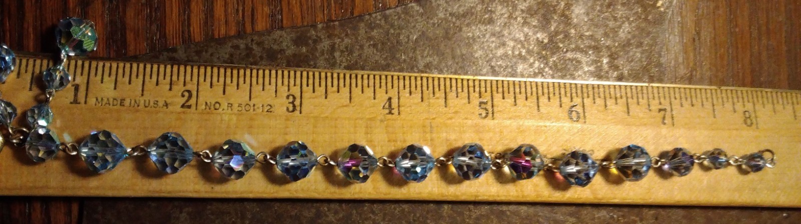 AURORA BOREALIS BLUE Heavy Link CRYSTAL BEAD 8″ BRACELET DANGLES Czech Glass VTG